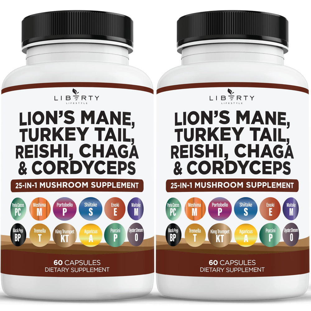 Liberty Lifestyle Lions Mane bottle front with clear two-month supply