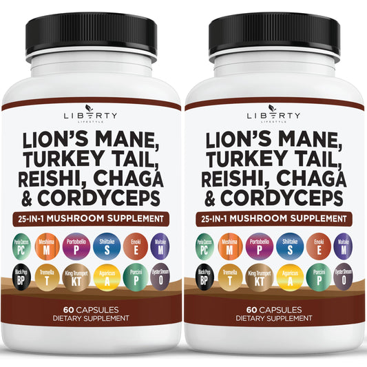 Liberty Lifestyle Lions Mane bottle front with clear two-month supply