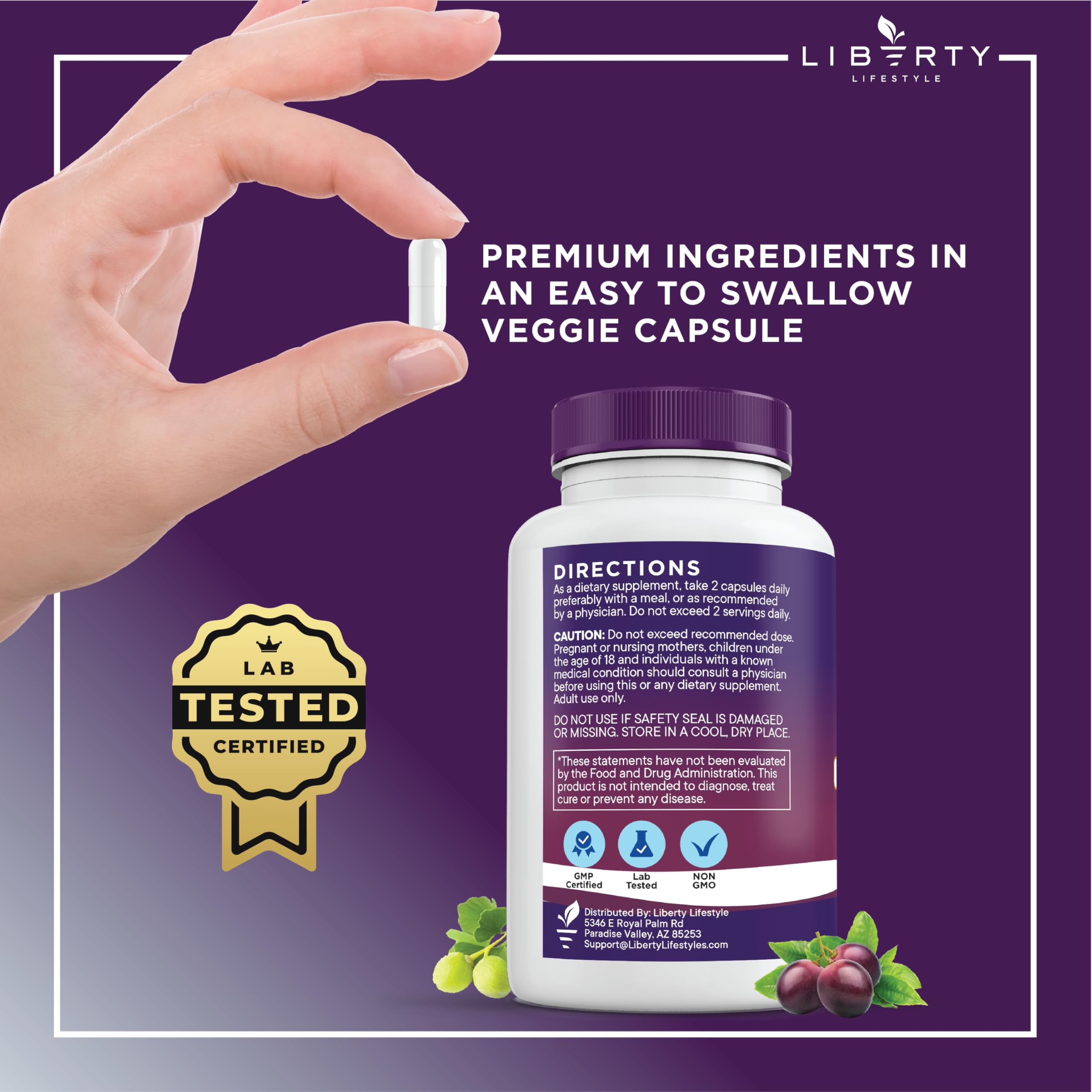 Liberty Lifestyle close-up of quercetin and grape seed ingredients in formula