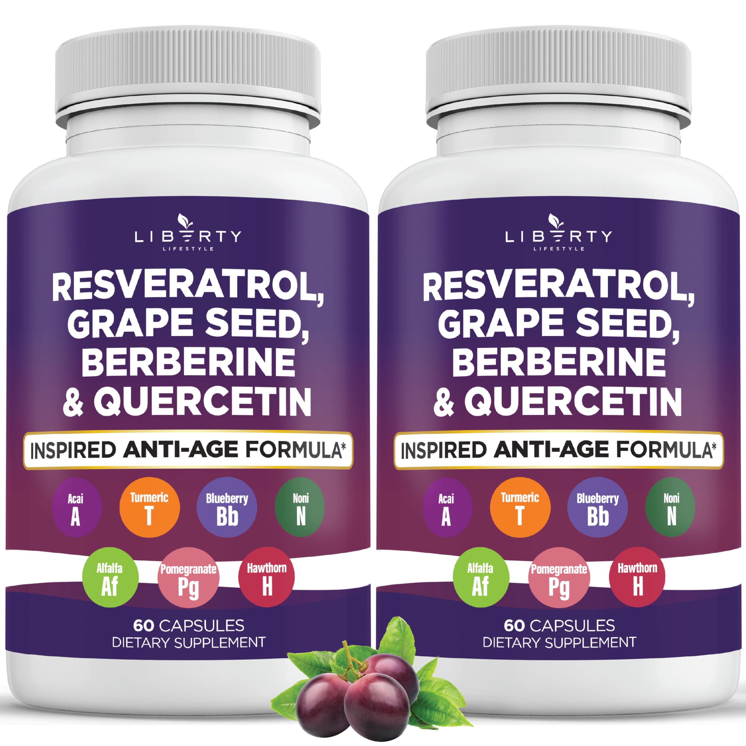 Liberty Lifestyle resveratrol berberine bottle front showing powerful polyphenol blend