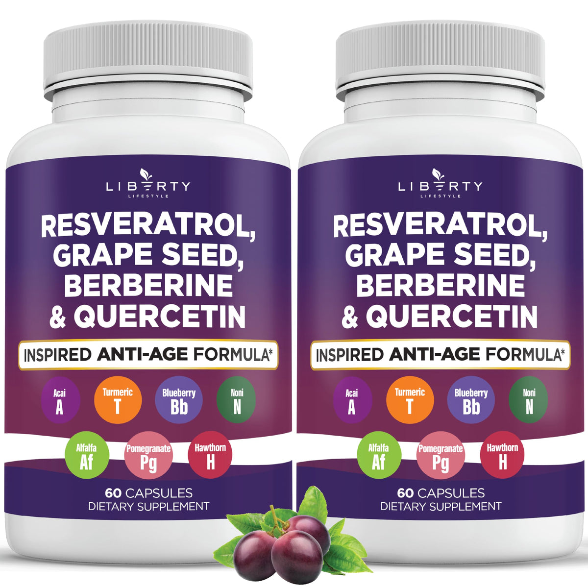 Liberty Lifestyle resveratrol berberine bottle front showing powerful polyphenol blend