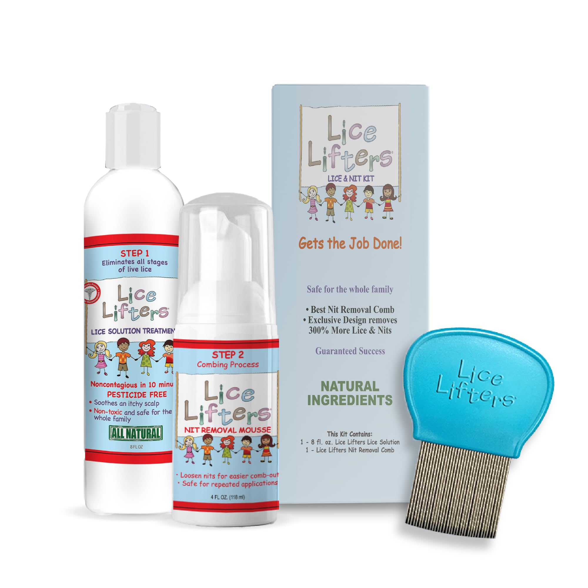 Lice Lifters Treatment Kit box and tools for at-home lice care