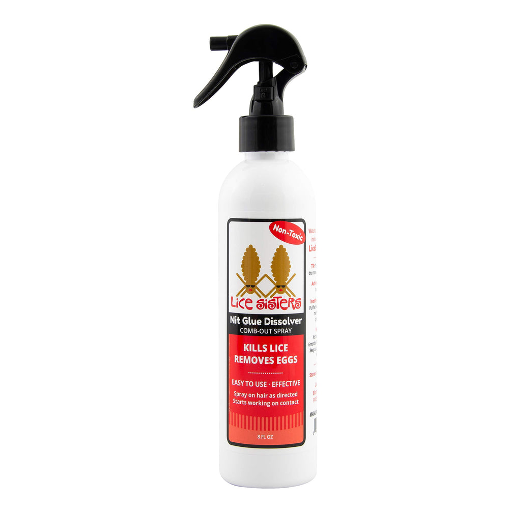 Lice Sisters bottle with spray cap for easy, non-toxic treatment.