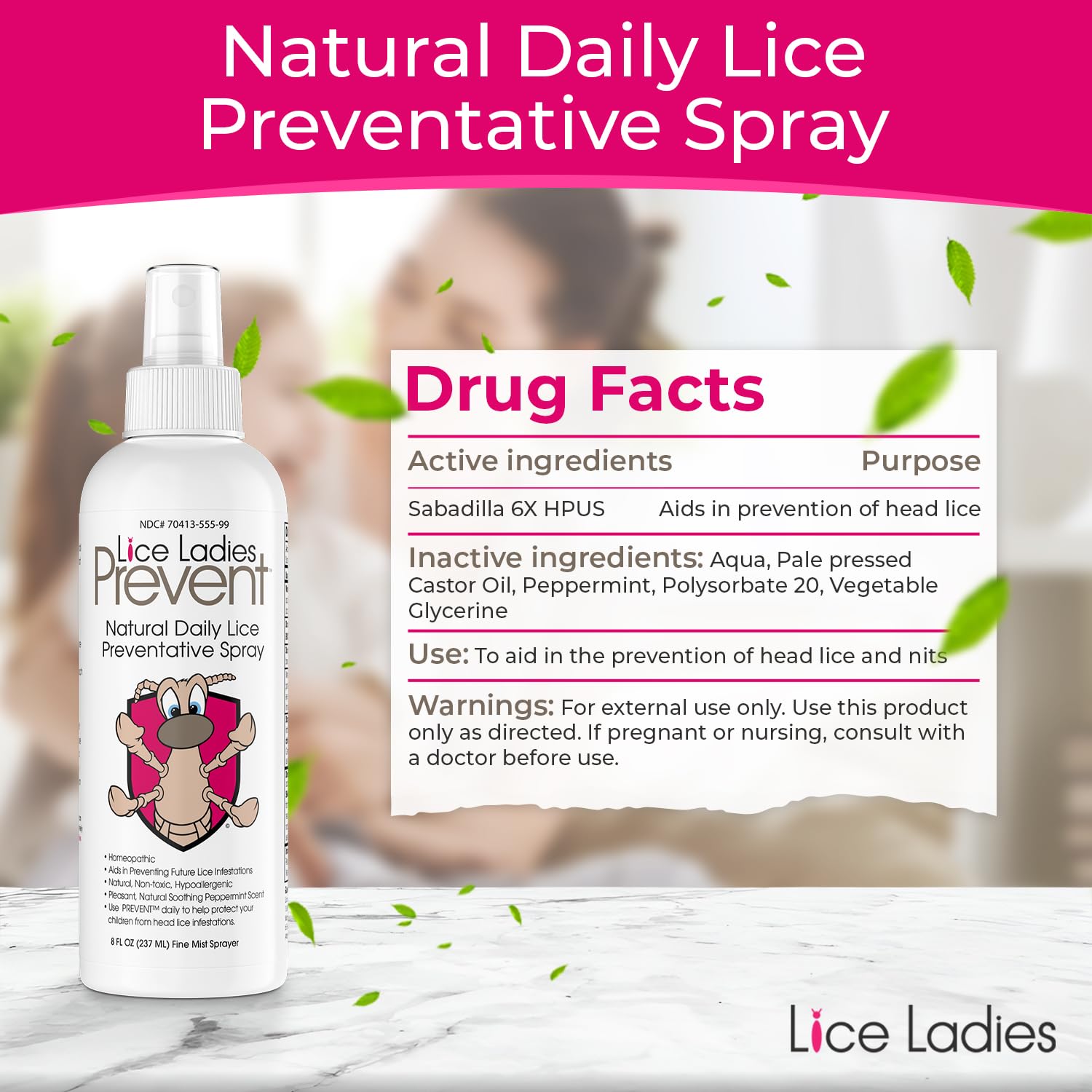 Lice Ladies Prevent shown for family-wide lice prevention at home.