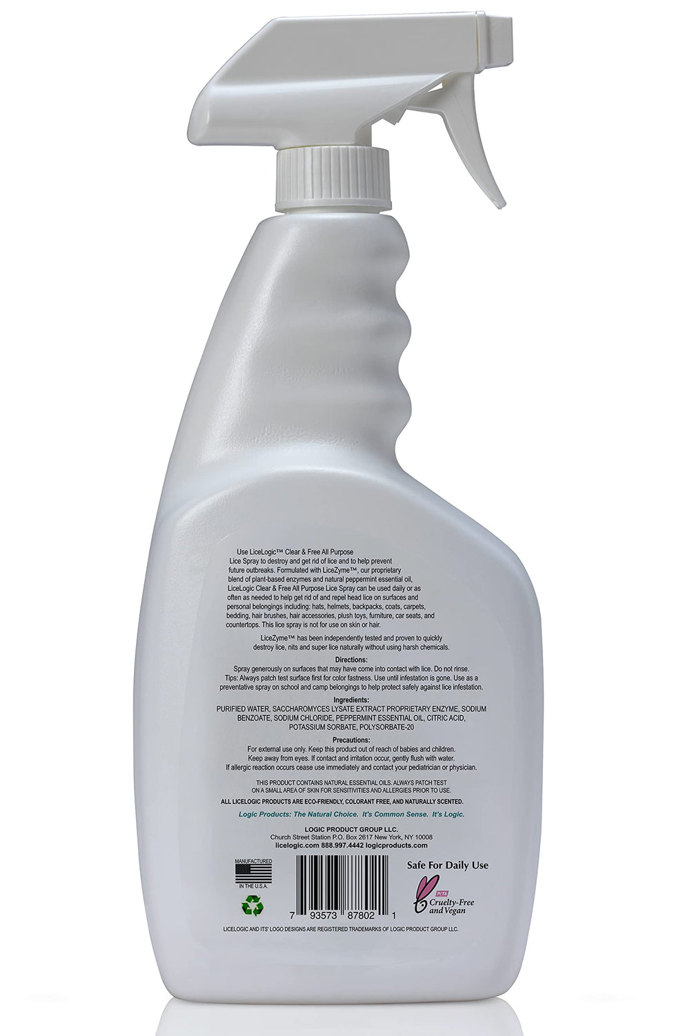 LiceLogic 32oz spray used on beds and linens for freshness