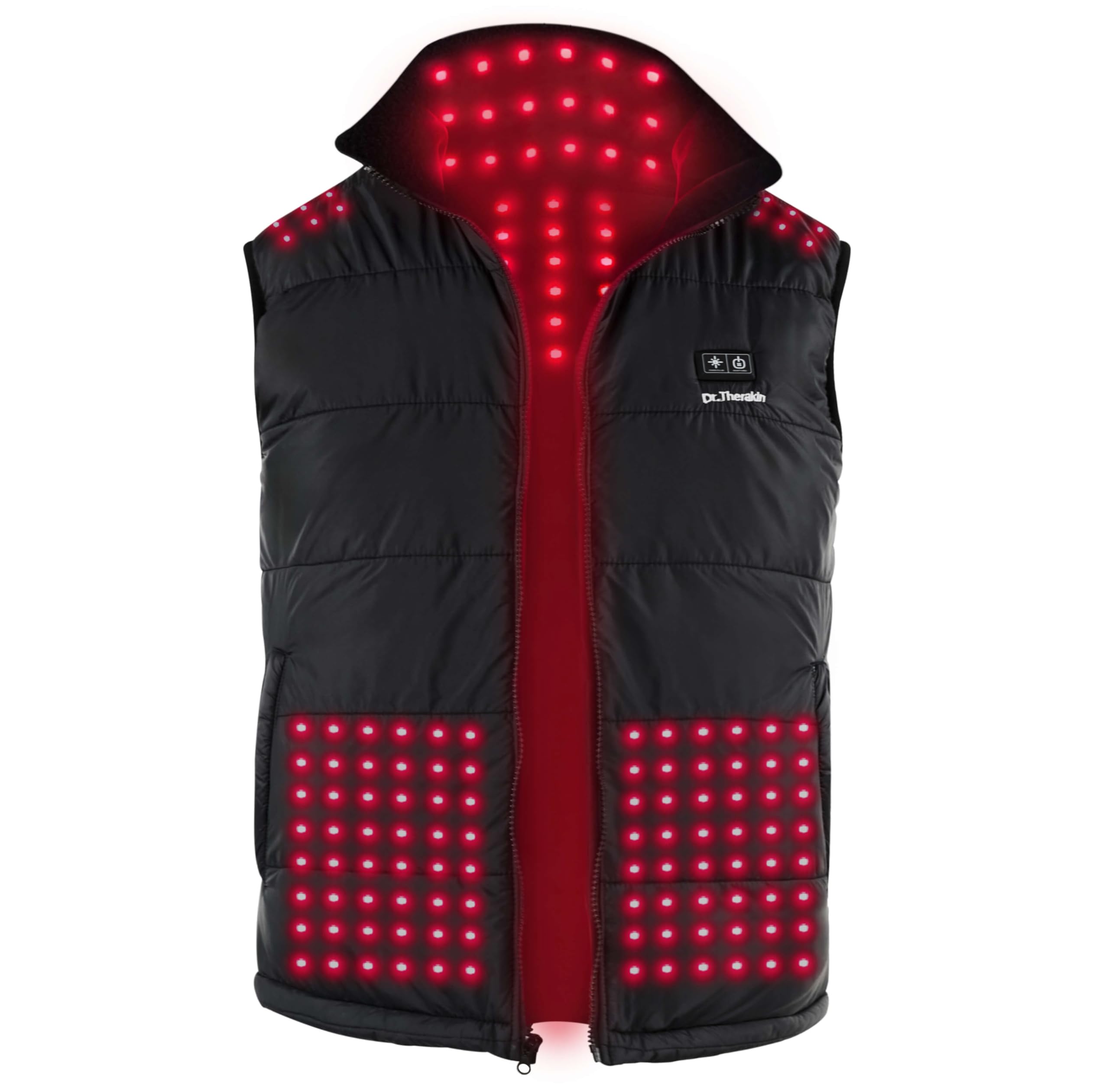 Licinwing red light therapy vest worn on model for targeted neck and shoulder relief.