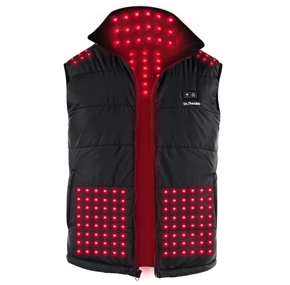 Licinwing red light therapy vest worn on model for targeted neck and shoulder relief.