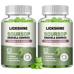 Lickshine 2-pack soursop graviola gummies bottle supports daily wellness with a convenient chew.