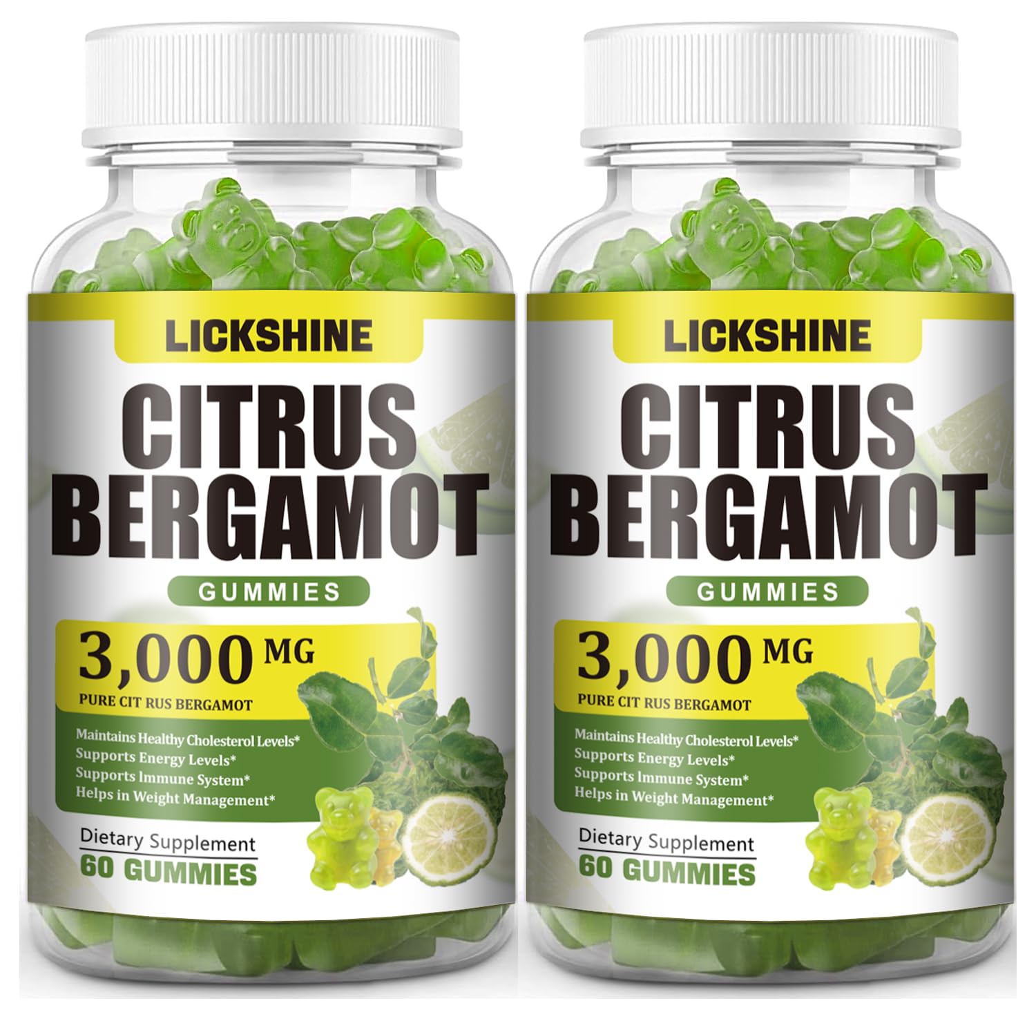 Lickshine Citrus Bergamot Gummies bottle displays lime flavor for daily wellness