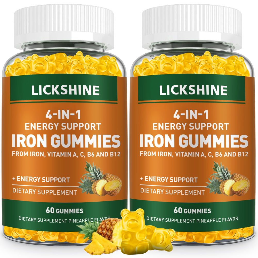 Lickshine iron gummies pineapple bottle, convenient daily iron support for adults