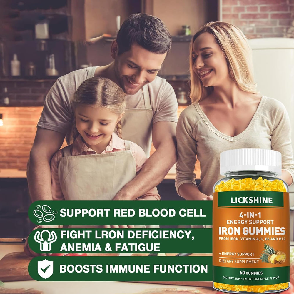 Lickshine iron gummies vitamin panel, contains vitamins A, C, B to support daily needs