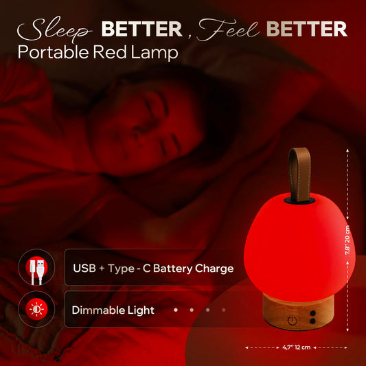 Liderstar cordless red light lamp shown unplugged for portable travel or nursery use