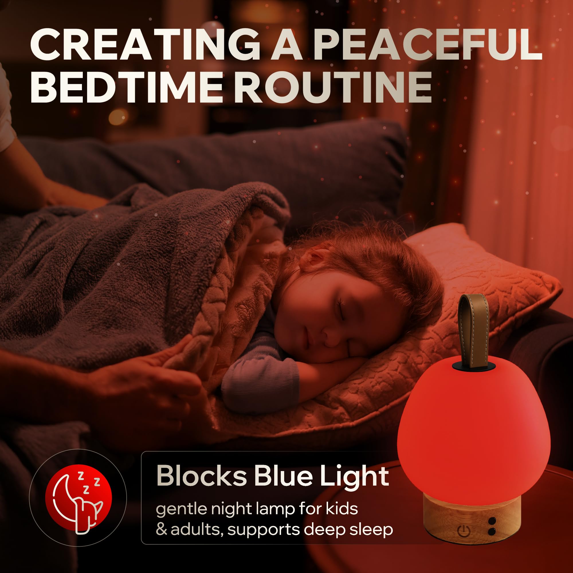 Liderstar red light lamp emits no blue light for gentle night-time ambiance