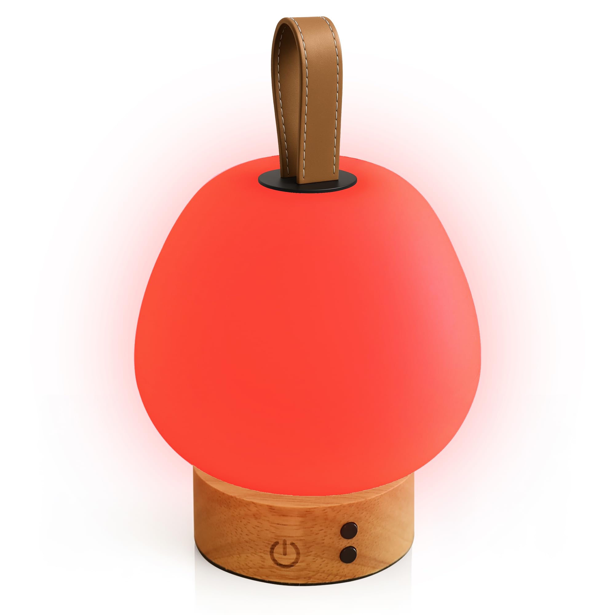 Liderstar red light therapy sleep lamp with 660nm glow on a bedside table for a calm night atmosphere