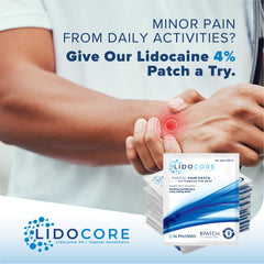 Lidocore fifty-patches bottle ensures ongoing daily relief at home.