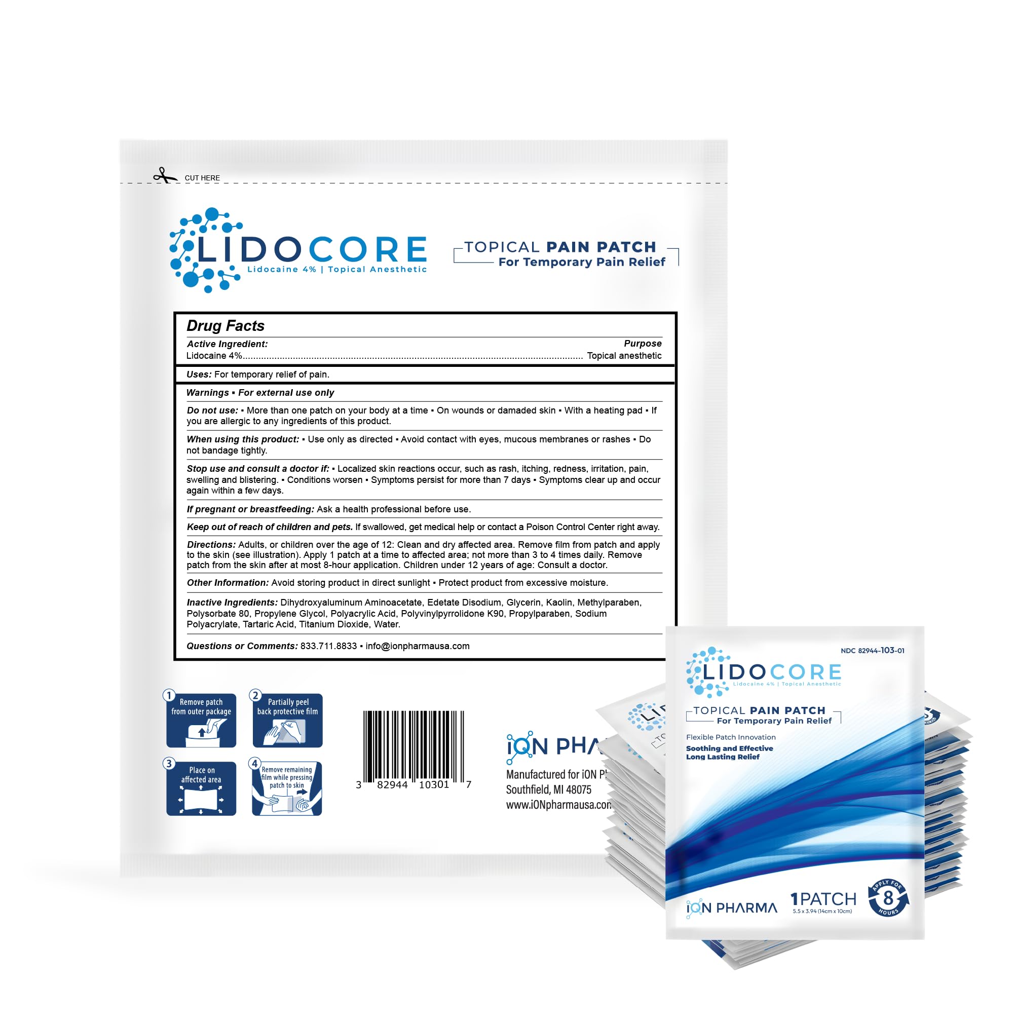 Lidocore maximum-strength patch delivers fast, localized numbness at the pain site.