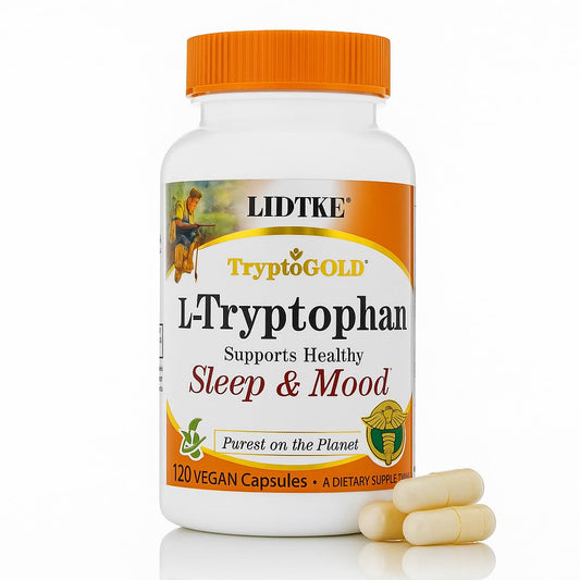Lidtke L-Tryptophan capsules bottle front for daily mood support.