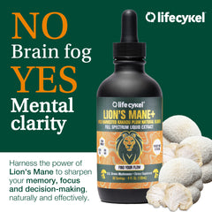 Life Cykel Lion's Mane bottle emphasizing focus and clarity potential.