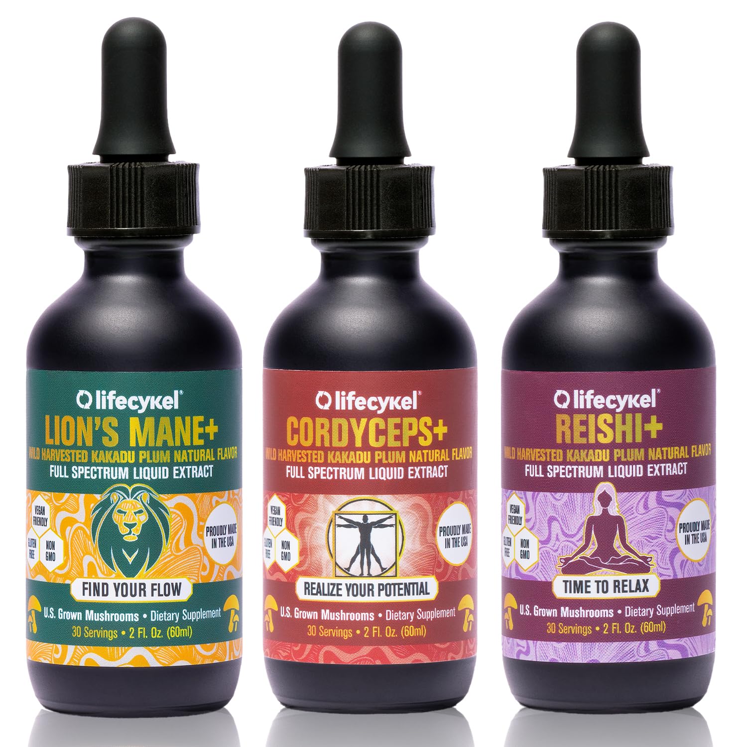 Life Cykel Reishi bottle showing full-spectrum extract for daily vitality.