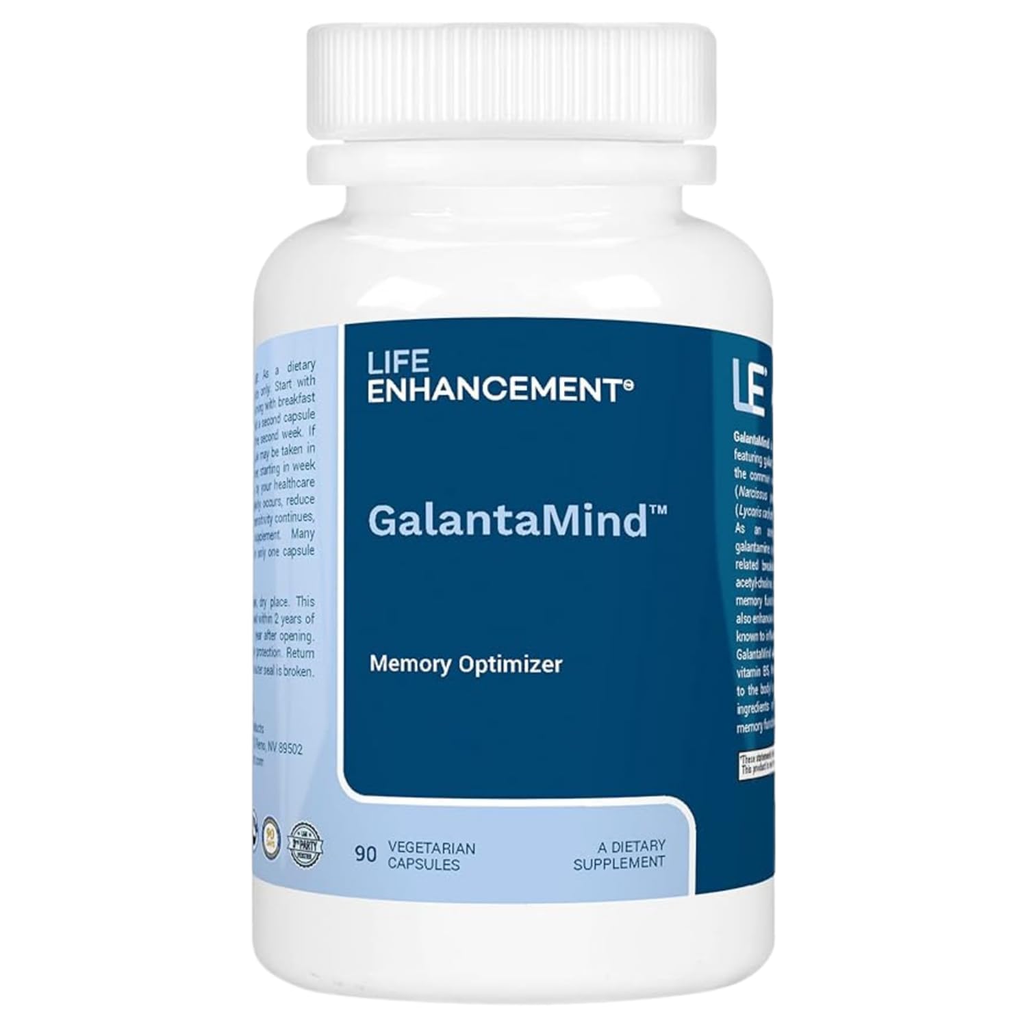 Life Enhancement GalantaMind bottle and capsules, supports memory and mental clarity.