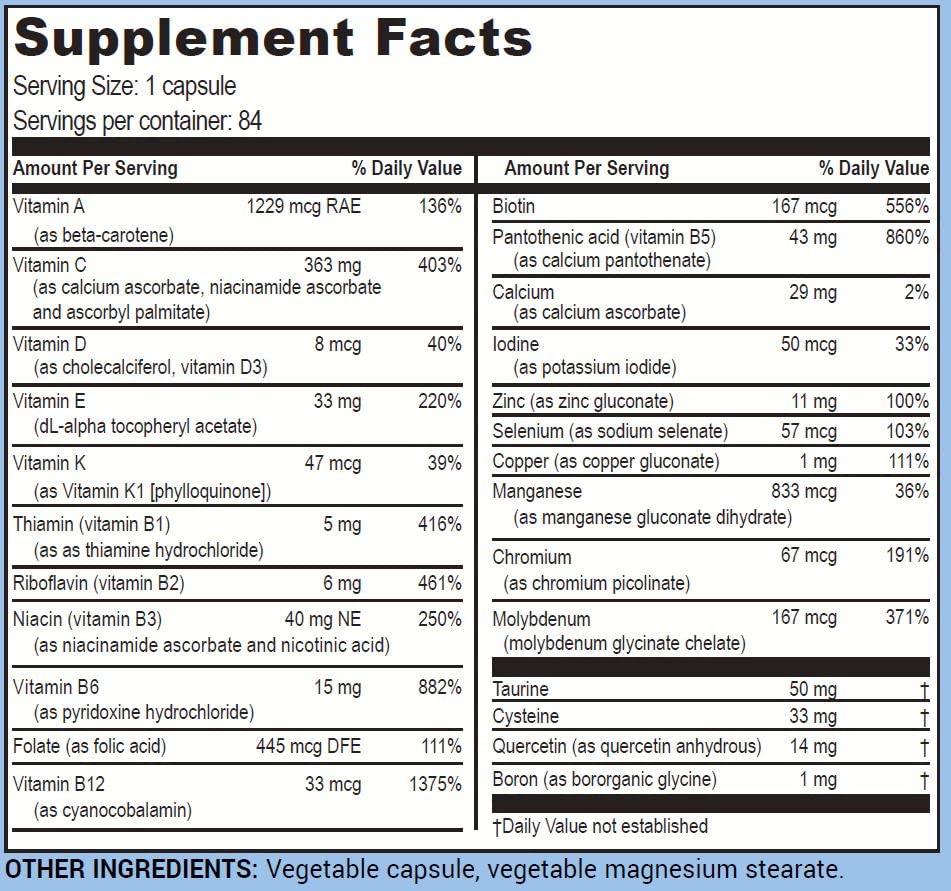 Life Enhancement Radical Shield shows quercetin and other phytonutrients for plant-based nutrient variety.