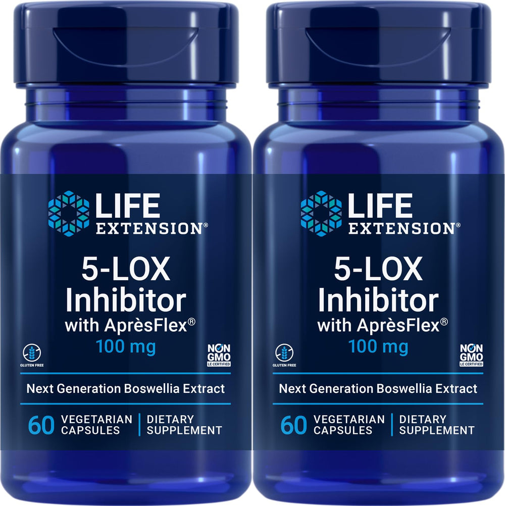 Life Extension 5-LOX Inhibitor ApresFlex bottle with standardized Boswellia extract for daily potential support.
