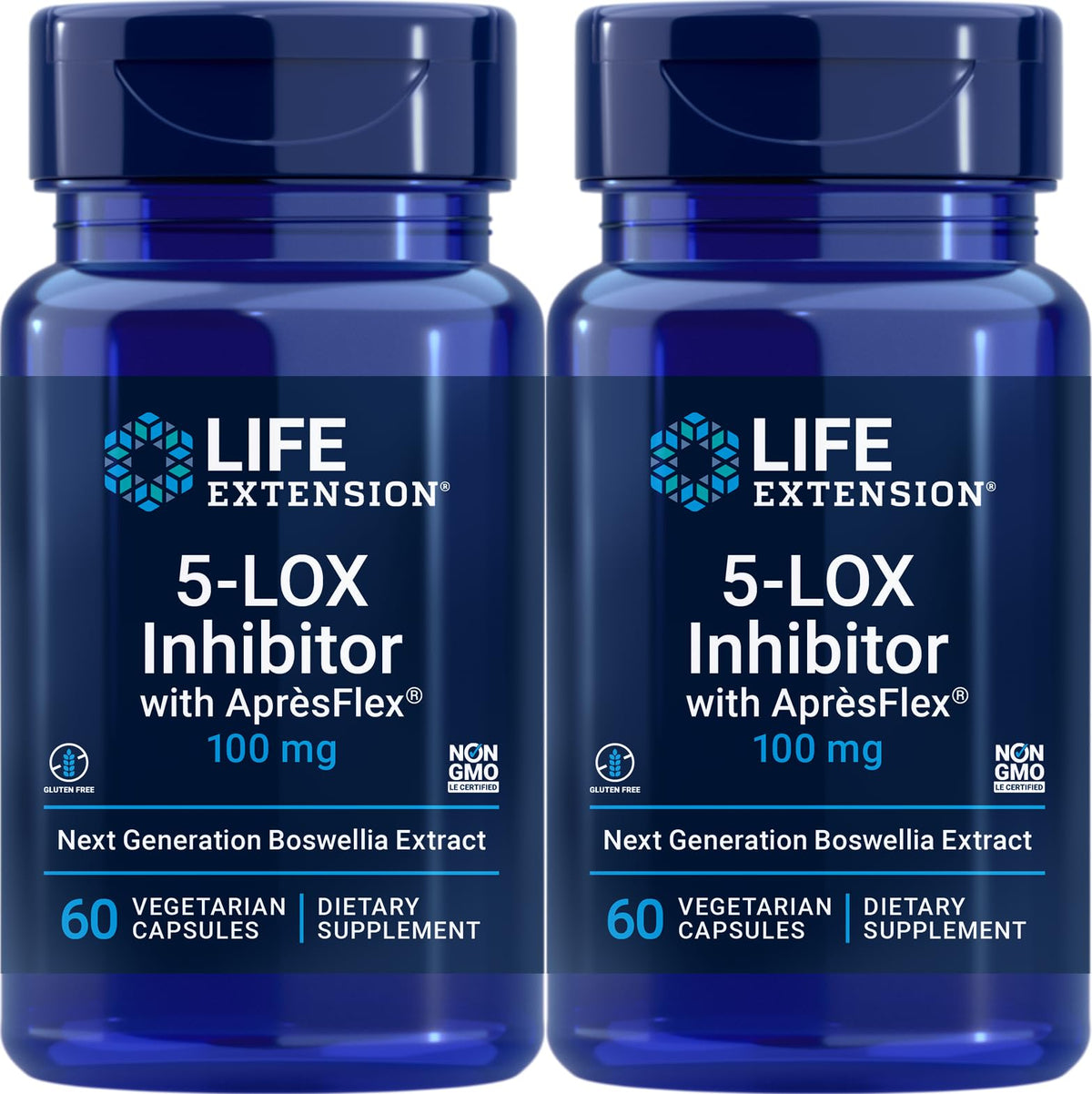 Life Extension 5-LOX Inhibitor ApresFlex bottle with standardized Boswellia extract for daily potential support.