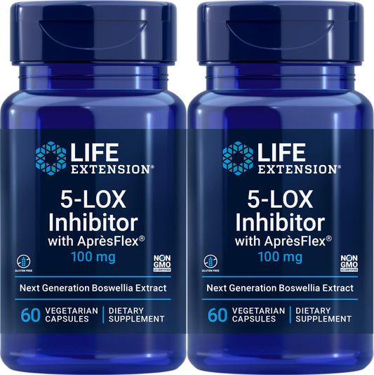 Life Extension 5-LOX Inhibitor ApresFlex bottle with standardized Boswellia extract for daily potential support.