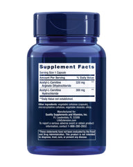 Life Extension Acetyl-L-Carnitine Arginate back label highlights quality and USA manufacturing
