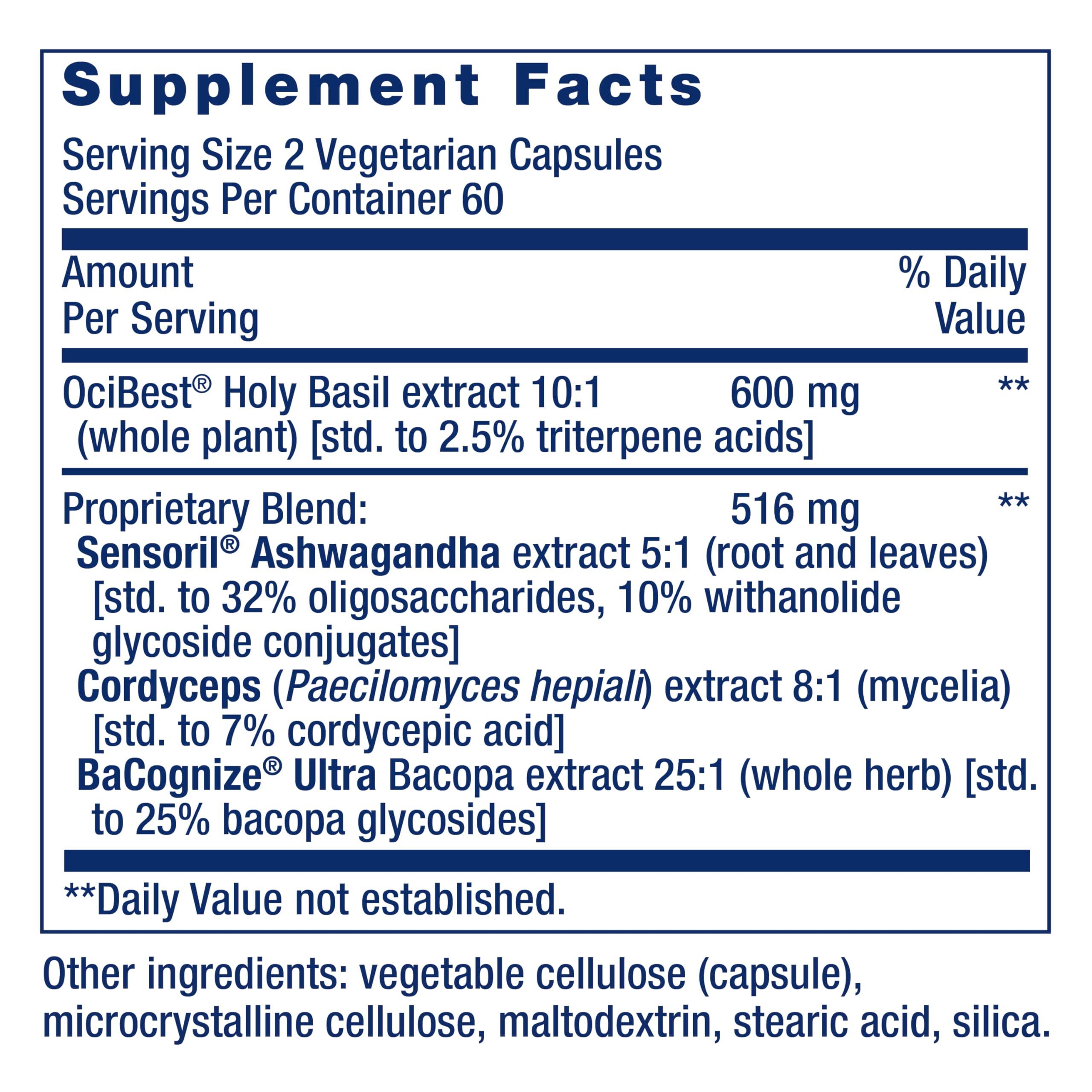 Life Extension Adrenal Energy Formula label detail highlighting gluten-free ingredients and COA.