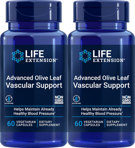 Life Extension Advanced Olive Leaf Vascular Support bottle promotes daily vitality and vascular wellness.