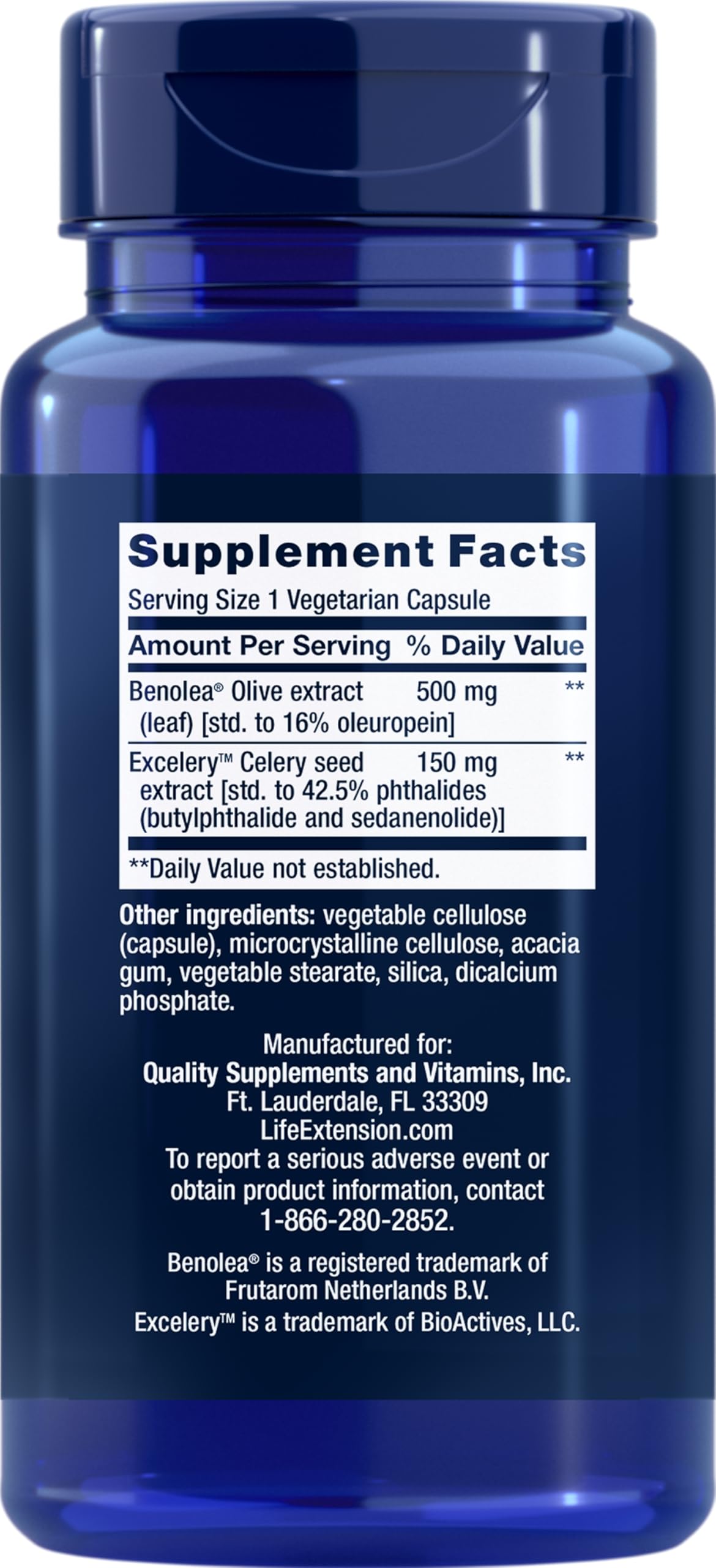 Life Extension Advanced Olive Leaf Vascular Support capsules support convenient daily use for ongoing wellness.