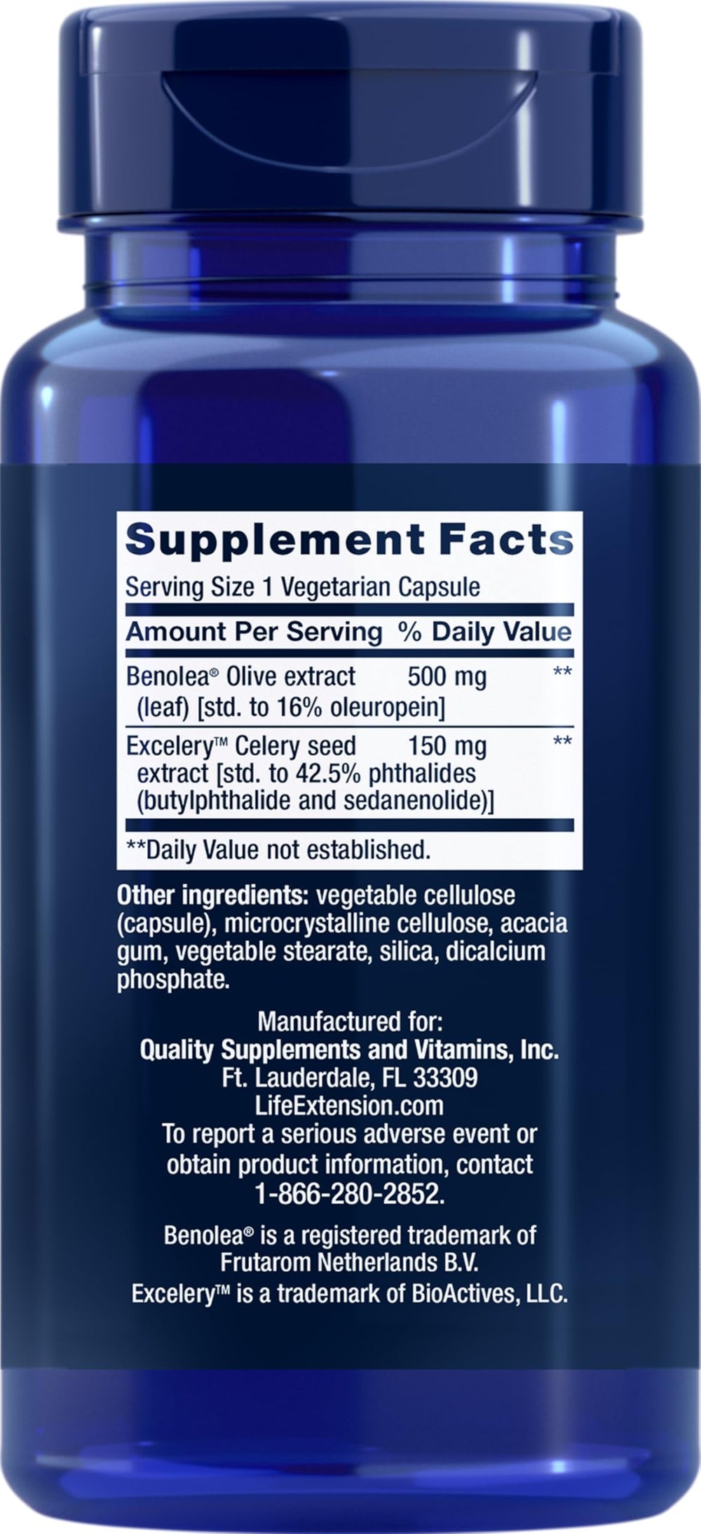 Life Extension Advanced Olive Leaf Vascular Support capsules support convenient daily use for ongoing wellness.