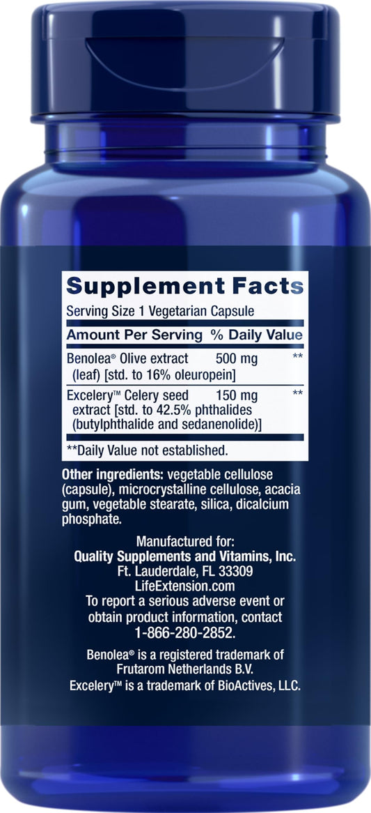 Life Extension Advanced Olive Leaf Vascular Support capsules support convenient daily use for ongoing wellness.