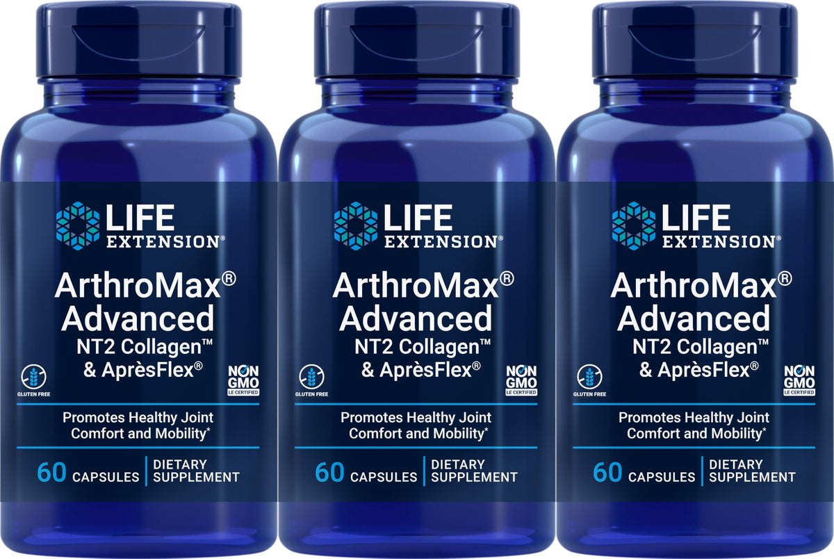 Life Extension ArthroMax NT2 Collagen bottle for a daily wellness routine.