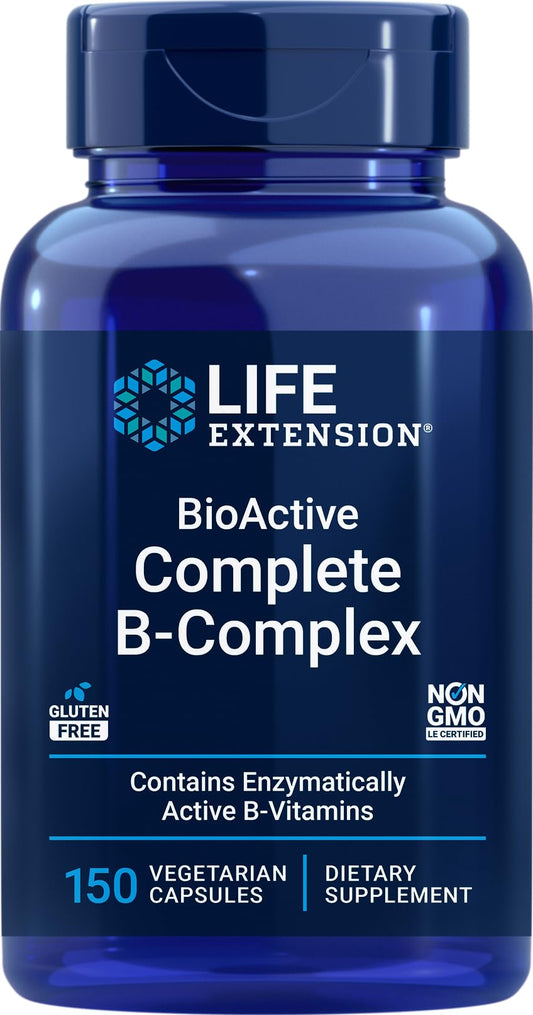 Life Extension BioActive Complete B-Complex bottle front for daily energy support.