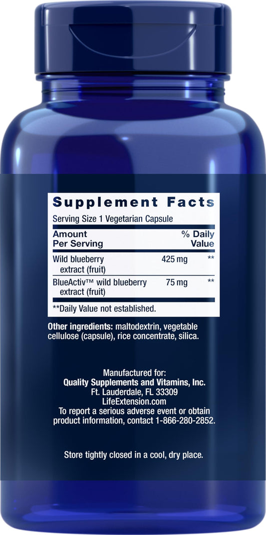 Life Extension Blueberry Extract capsules pack 2 demonstrates convenient daily antioxidant intake