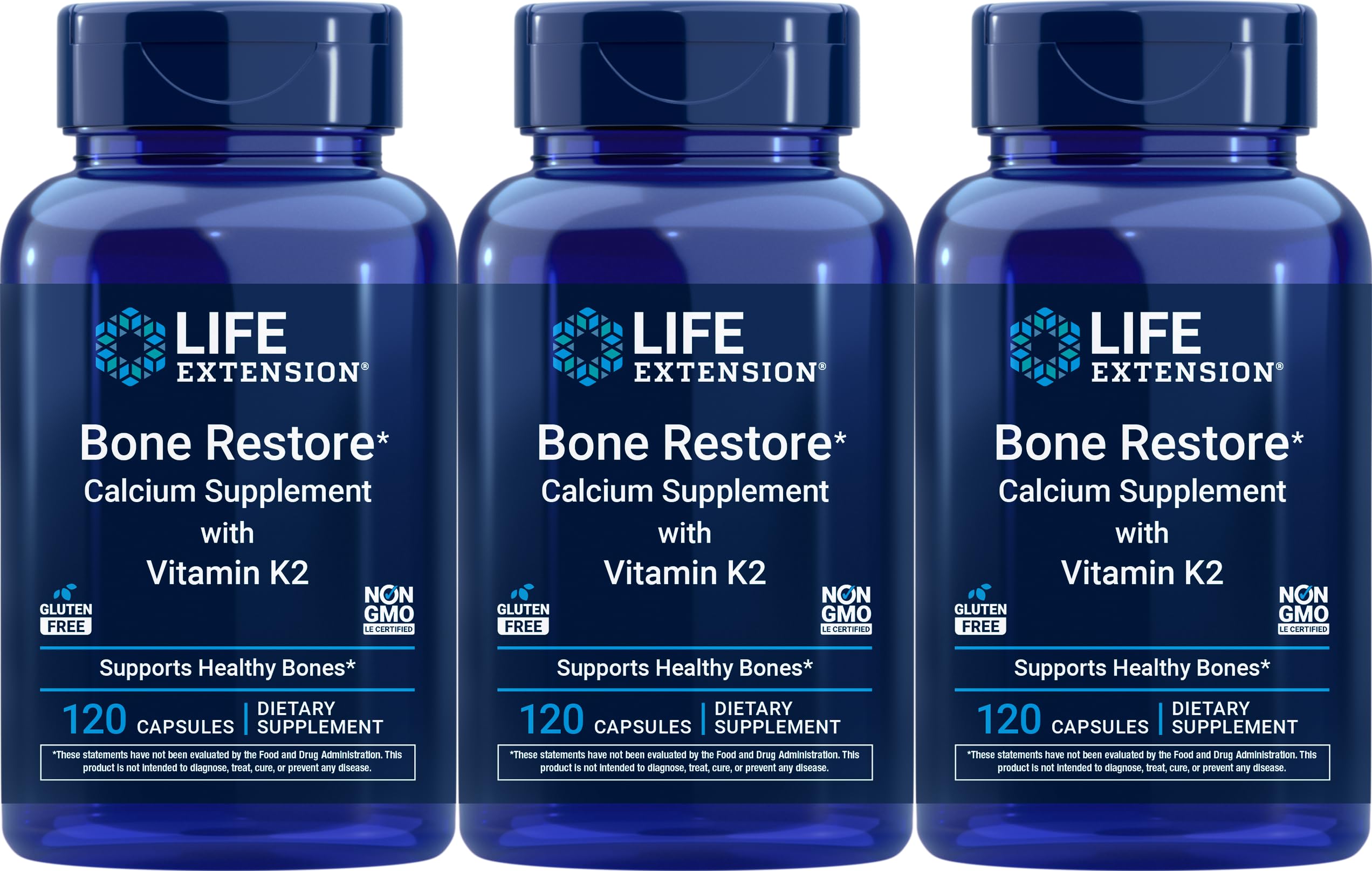 Life Extension Bone Restore bottle pour with calcium and K2 for easy daily supplementation.