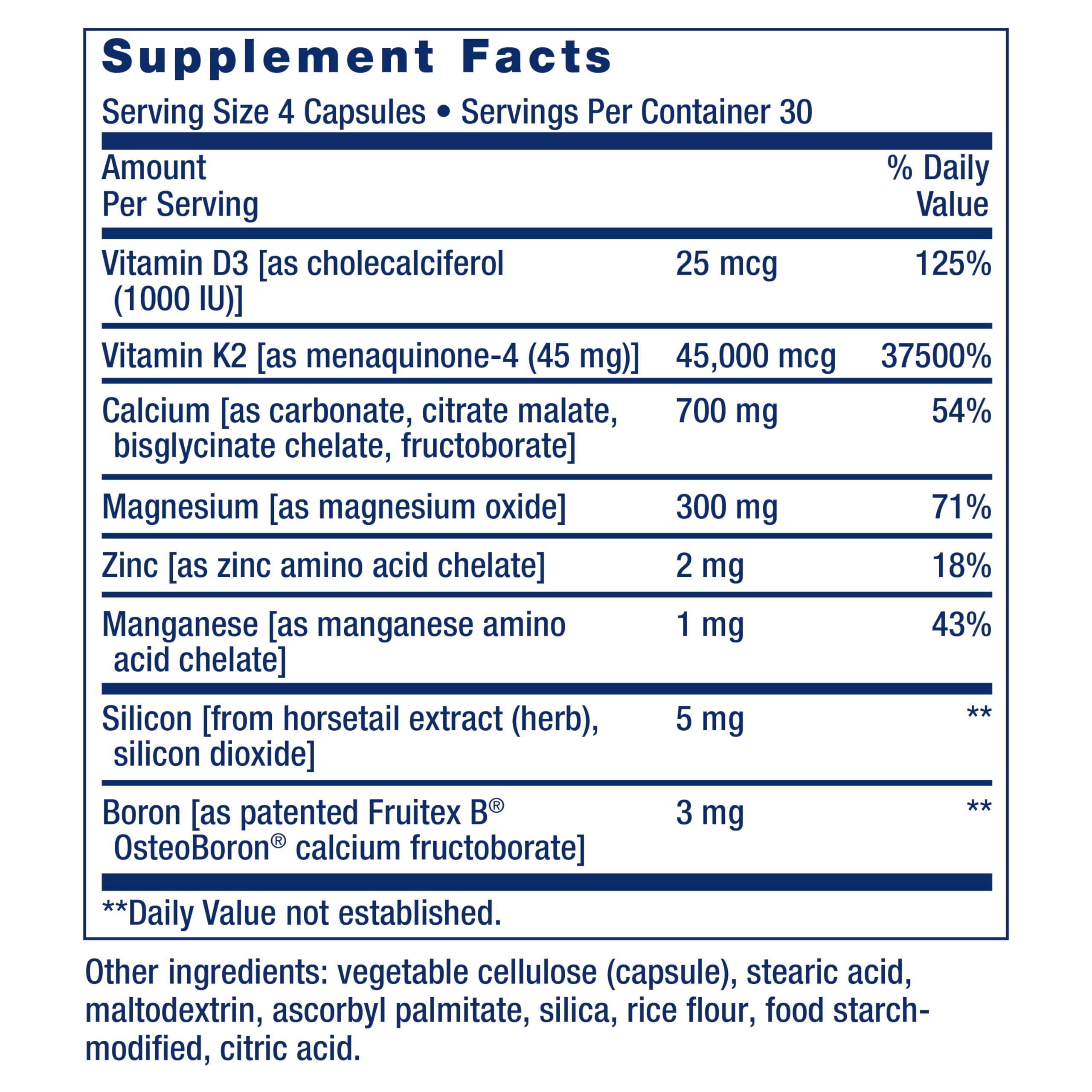 Life Extension Bone Restore Elite label view with K2 and minerals highlighted