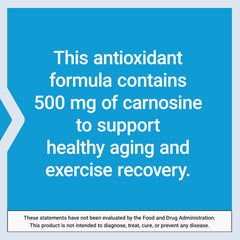 Life Extension Carnosine vegetarian capsules in a white bottle, emphasizing plant-based ingredients