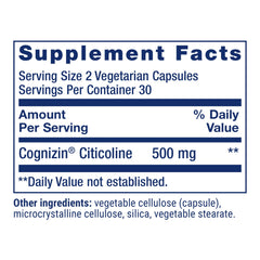 Life Extension Citicoline capsules beside a glass of water for daily use.
