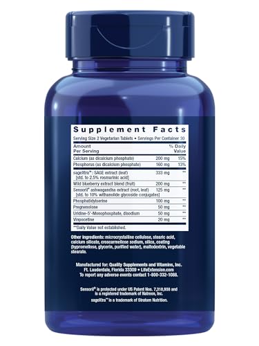 Life Extension Cognitex Elite Pregnenolone tablets on white background for memory support