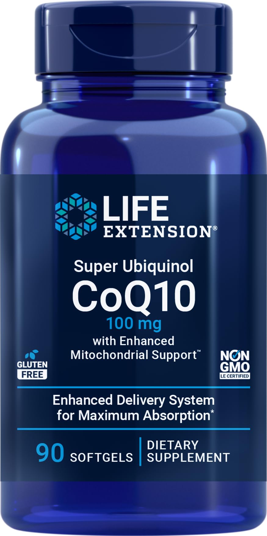 Life Extension COQ10 Super Ubiquinol 100mg bottle ready for daily mitochondrial support