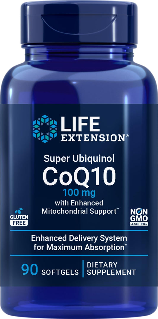 Life Extension COQ10 Super Ubiquinol 100mg bottle ready for daily mitochondrial support