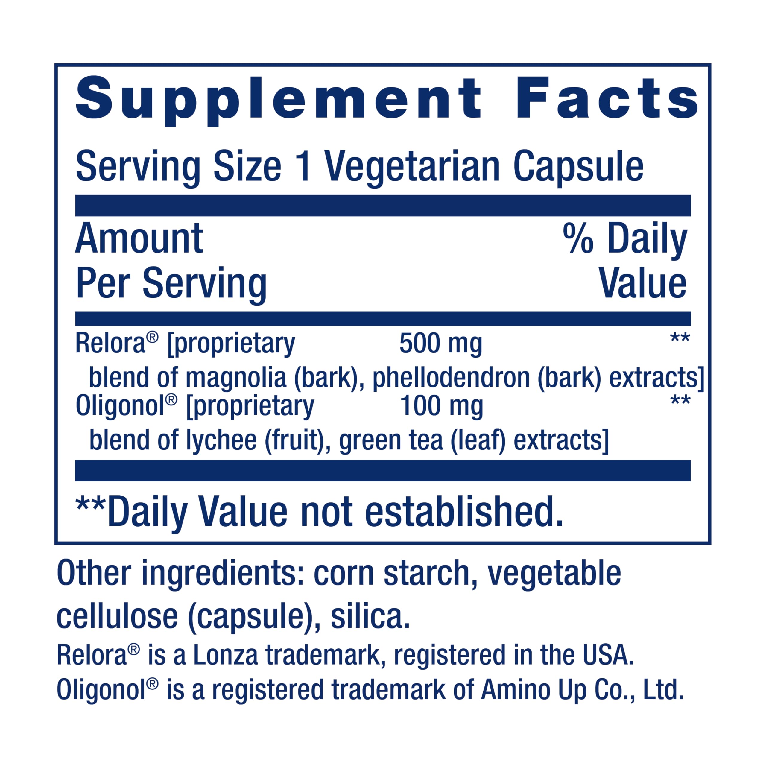 Life Extension Cortisol-Stress Balance label highlights Relora and green tea ingredients.