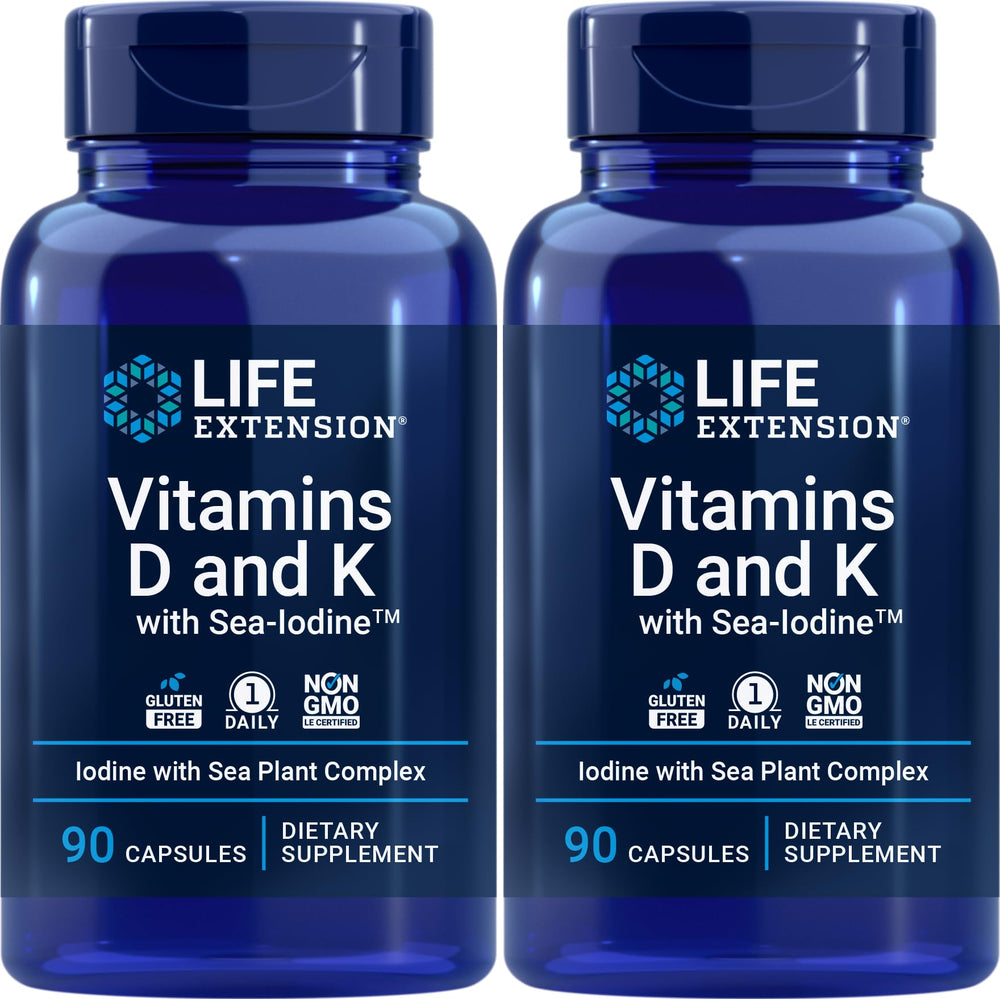 Life Extension D and K with Sea-Iodine pack of 2 bottles for convenient daily use
