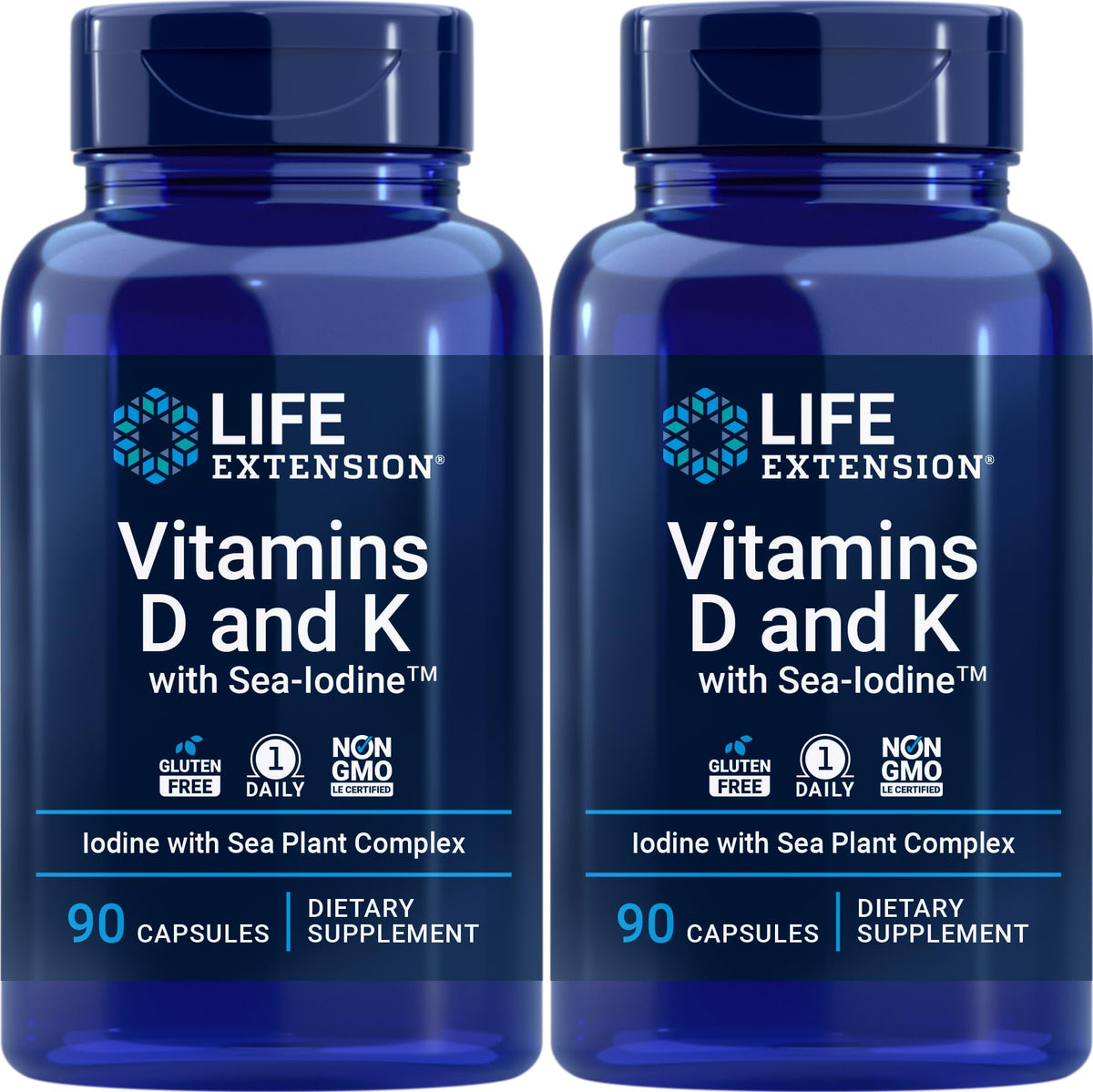 Life Extension D and K with Sea-Iodine pack of 2 bottles for convenient daily use