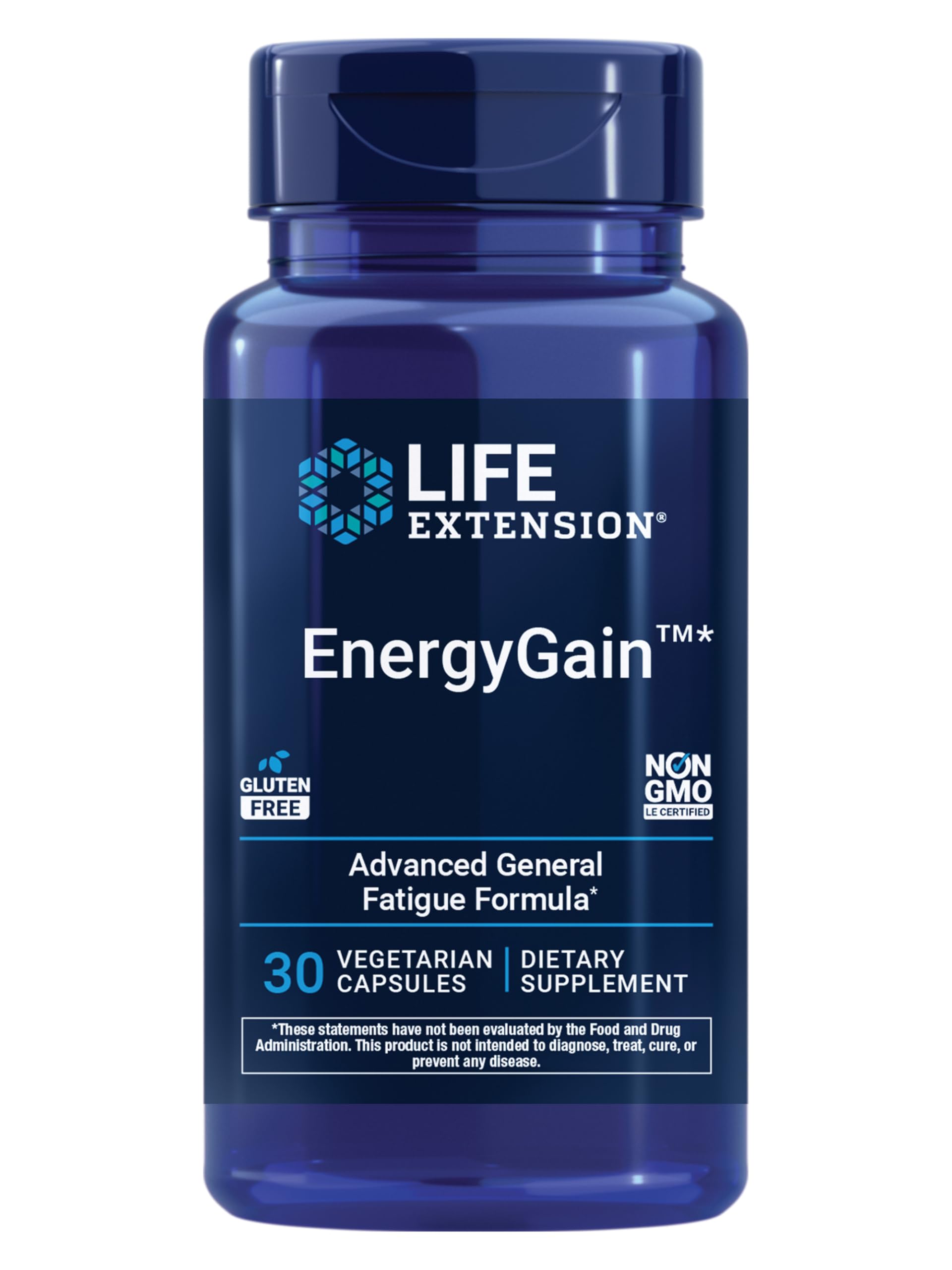 Life Extension EnergyGain bottle front showing energy-supporting oak extract