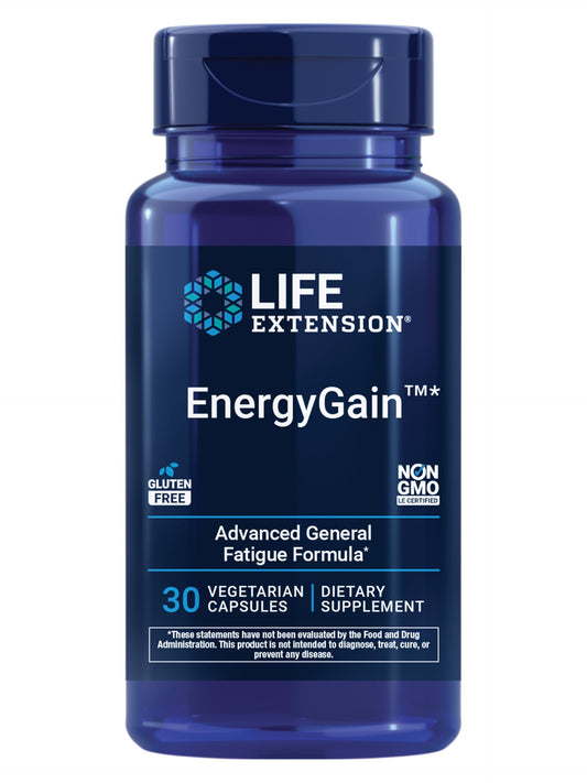 Life Extension EnergyGain bottle front showing energy-supporting oak extract