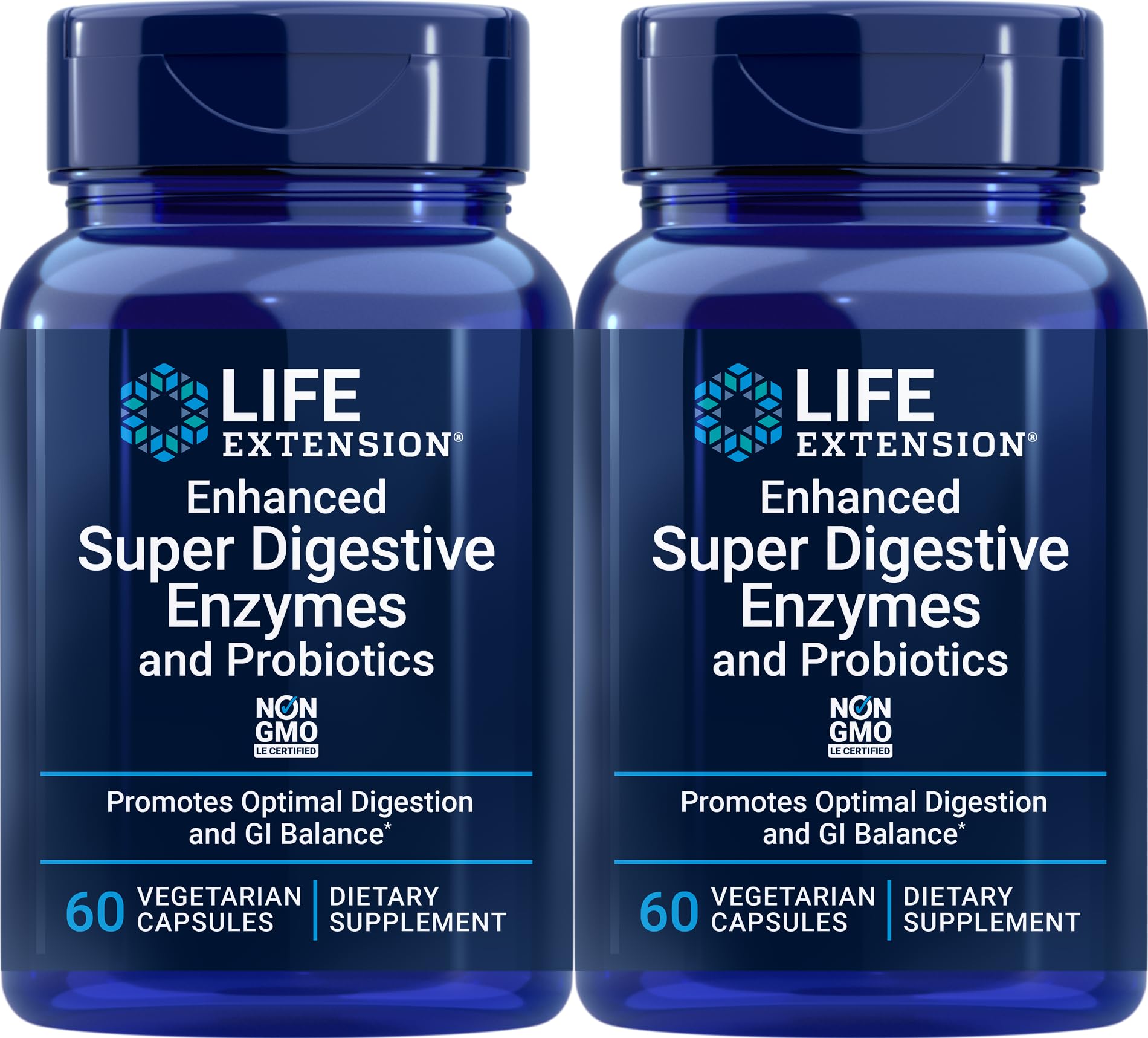 Life Extension Enhanced Super Digestive Enzymes and Probiotics bottle supports daily digestion of proteins and fats